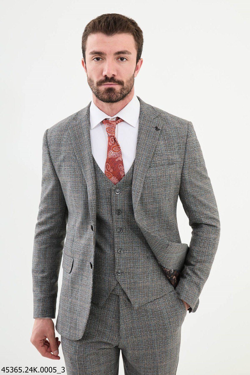 Gray Glen Check Three - Piece Suit - SUITHARBOR