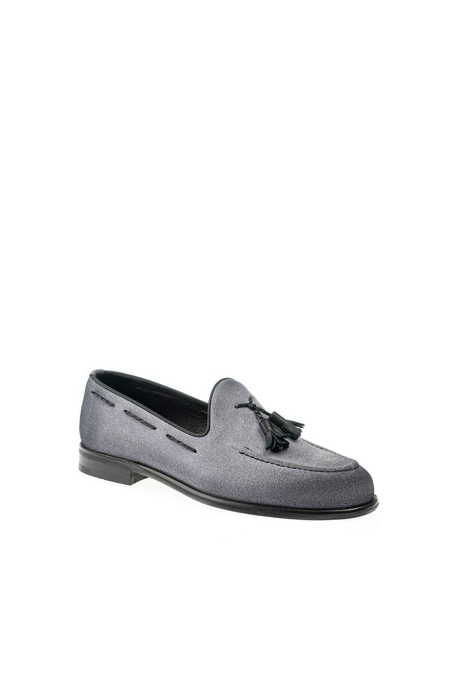 Gray Men's Suede Tassel Loafers - SUITHARBOR