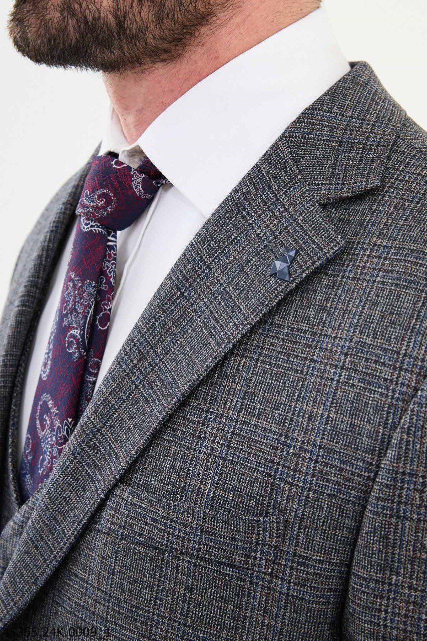 Gray Plaid Three - Piece Suit - SUITHARBOR