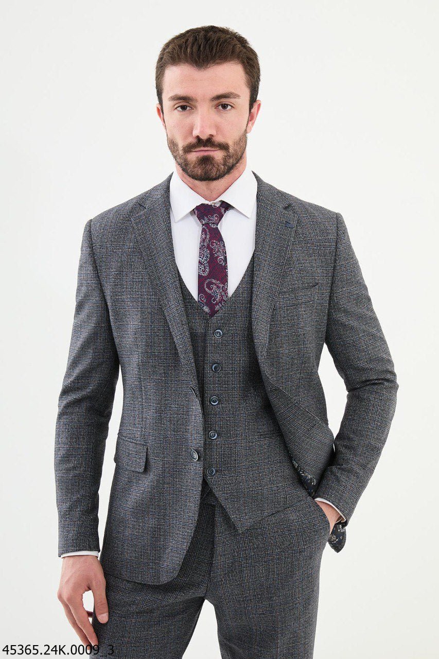 Gray Plaid Three - Piece Suit - SUITHARBOR