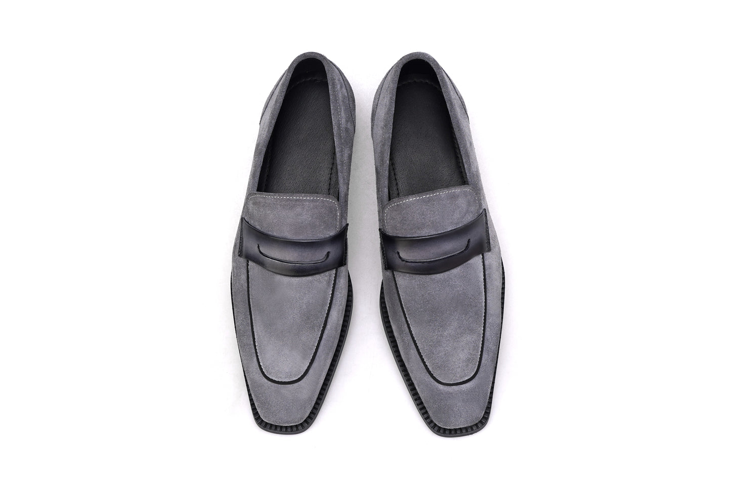 Gray Suede Penny Loafers