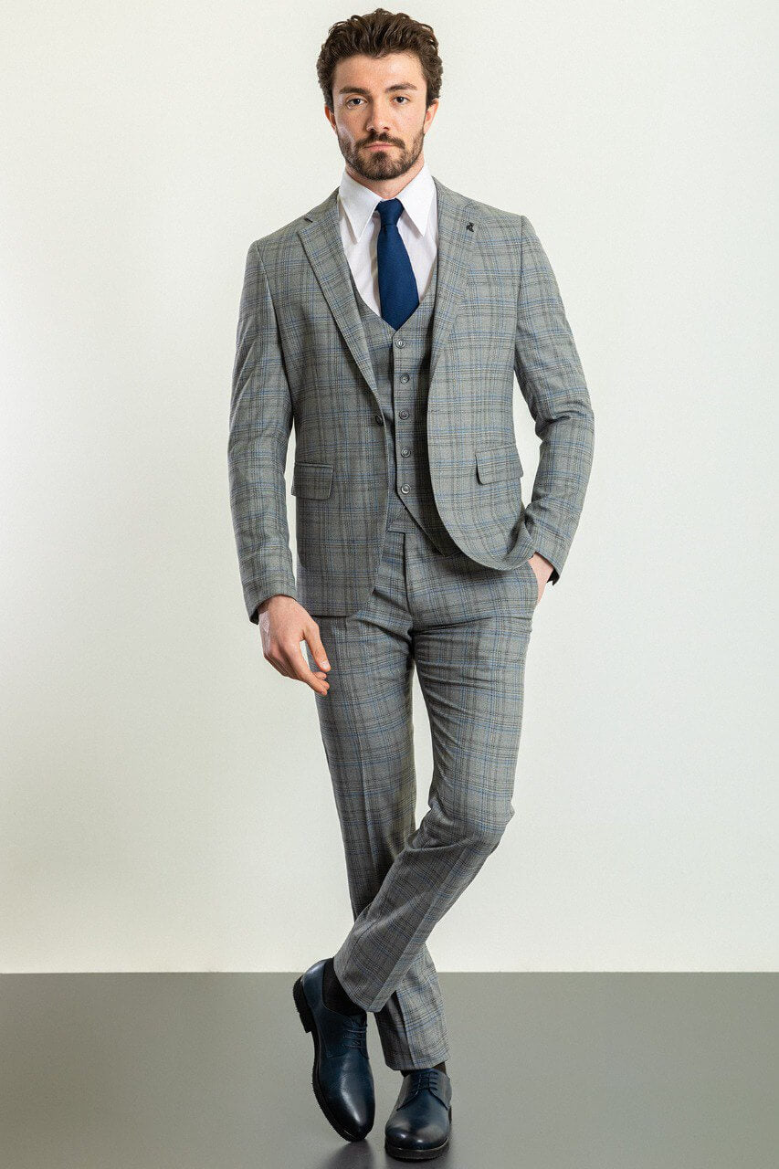 Man wearing a Grey Blue Pattern Perfection Suit