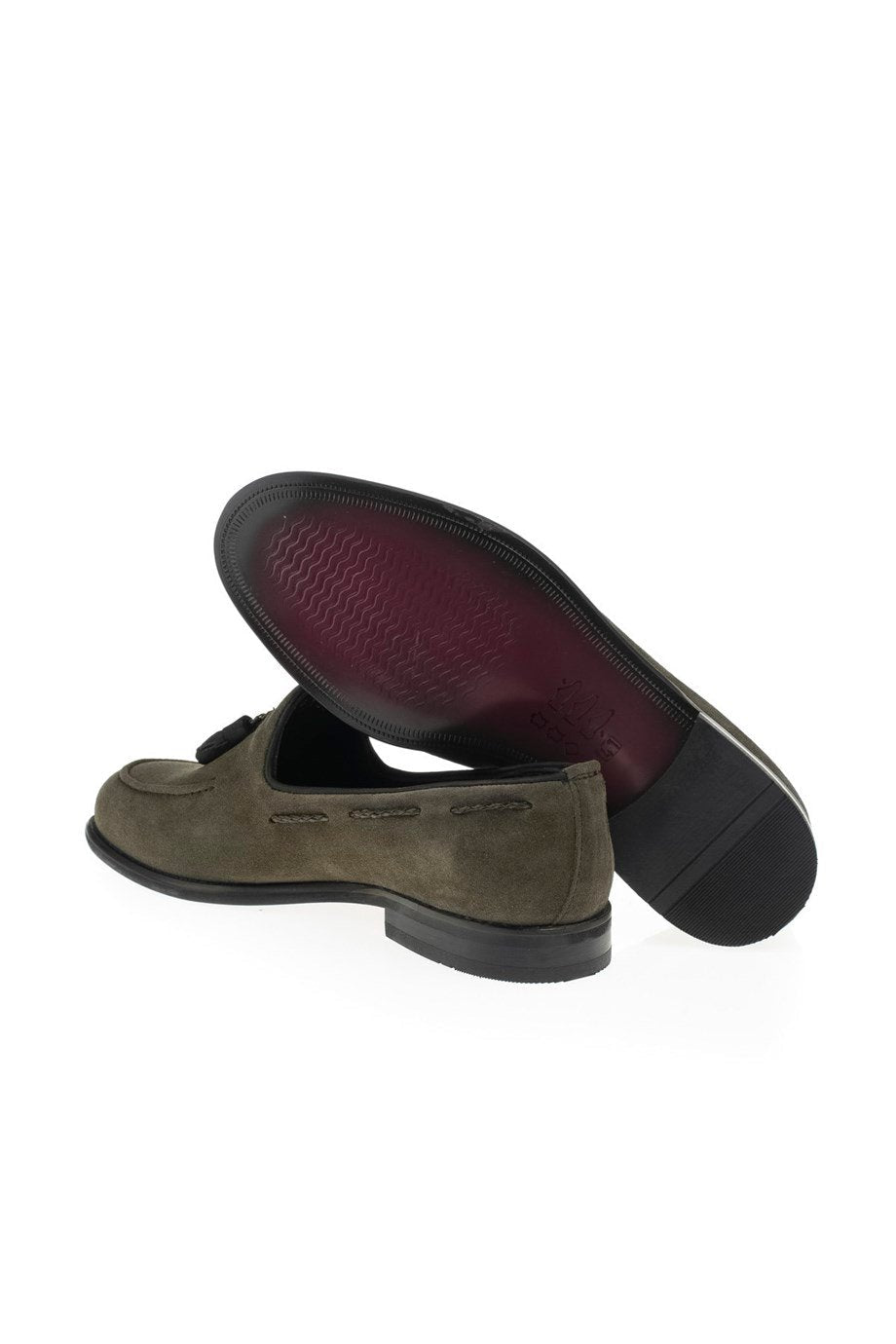 Khaki Green Men's Suede Tassel Loafers - SUITHARBOR