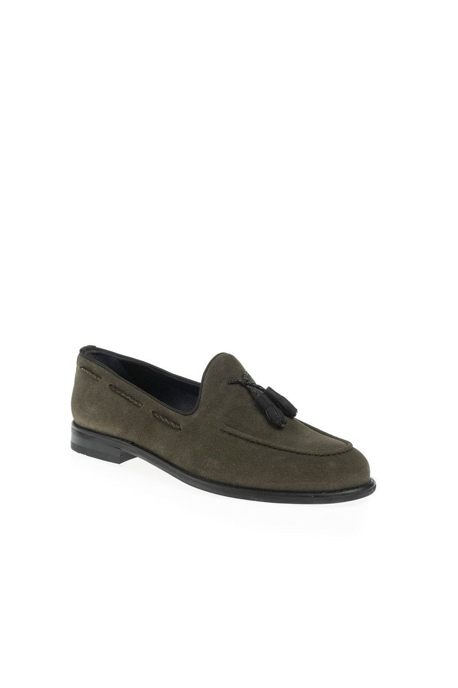 Khaki Green Men's Suede Tassel Loafers - SUITHARBOR