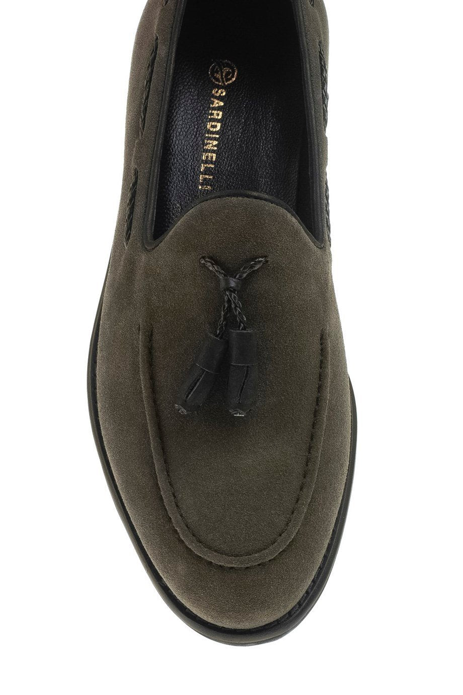 Khaki Green Men's Suede Tassel Loafers - SUITHARBOR