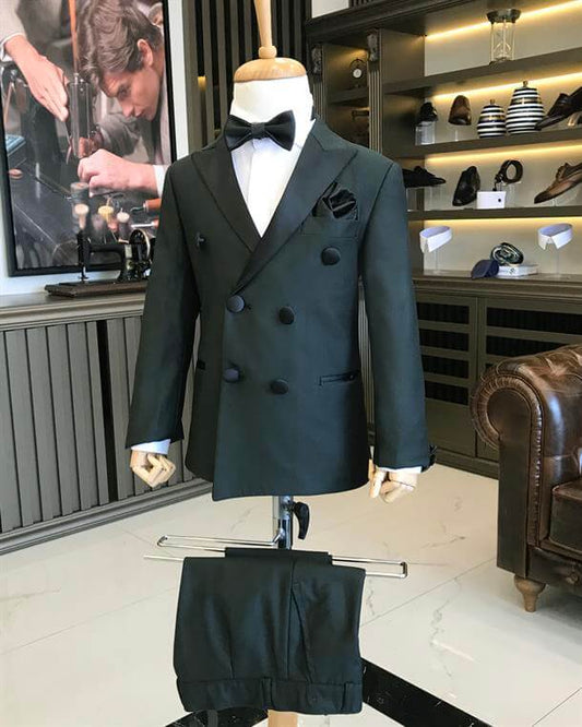 Green Double Breasted Kids Tuxedo