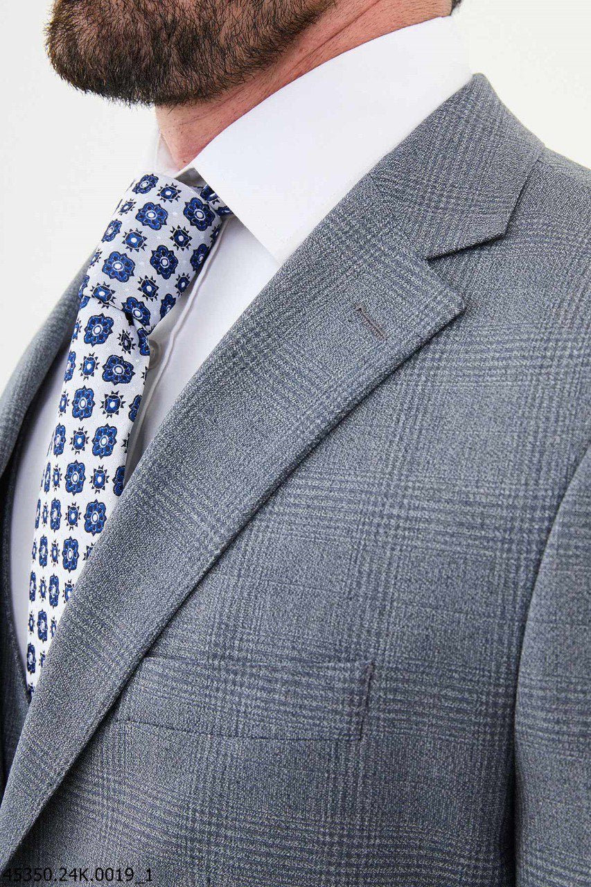 Light Gray Glen Plaid Three - Piece Suit - SUITHARBOR