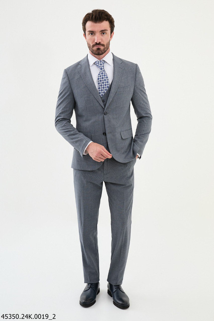 Light Gray Glen Plaid Three - Piece Suit - SUITHARBOR
