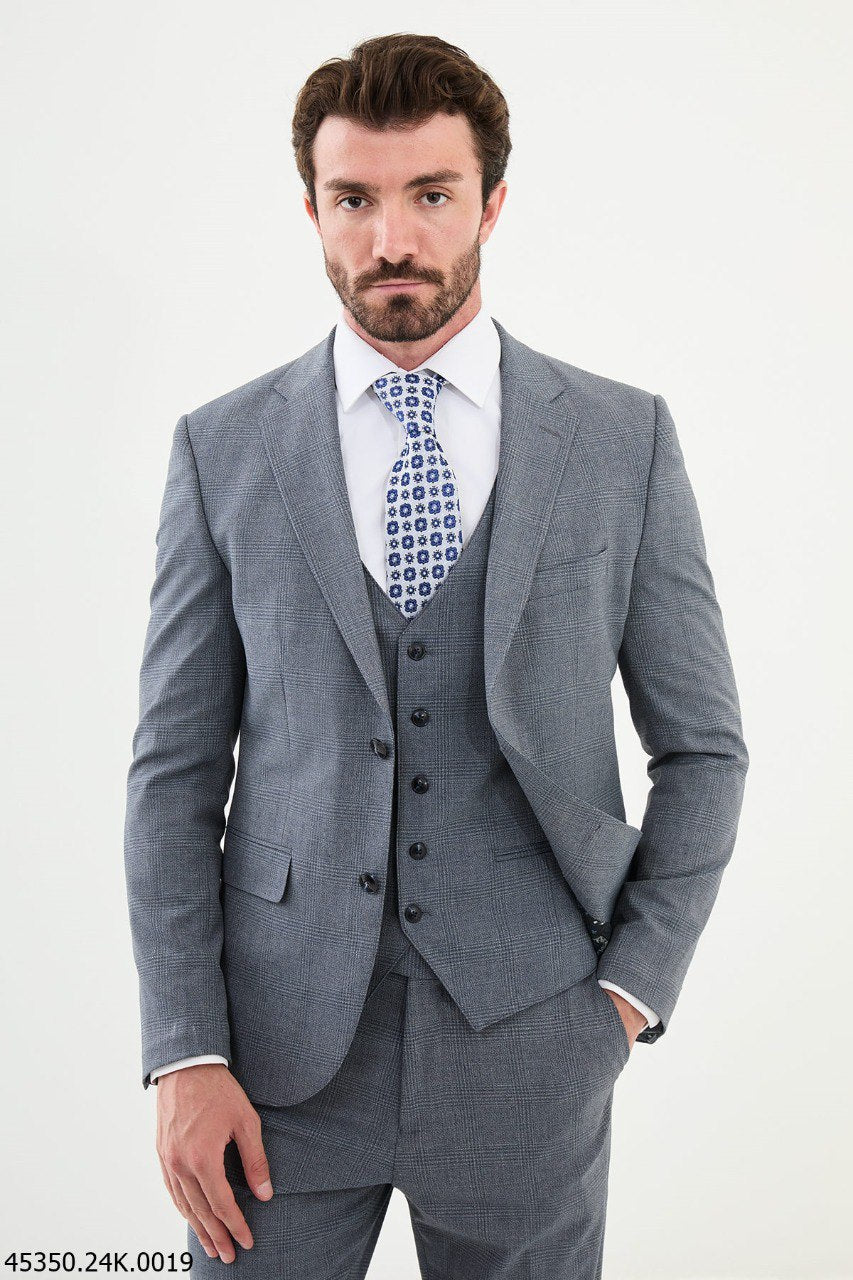 Light Gray Glen Plaid Three - Piece Suit - SUITHARBOR