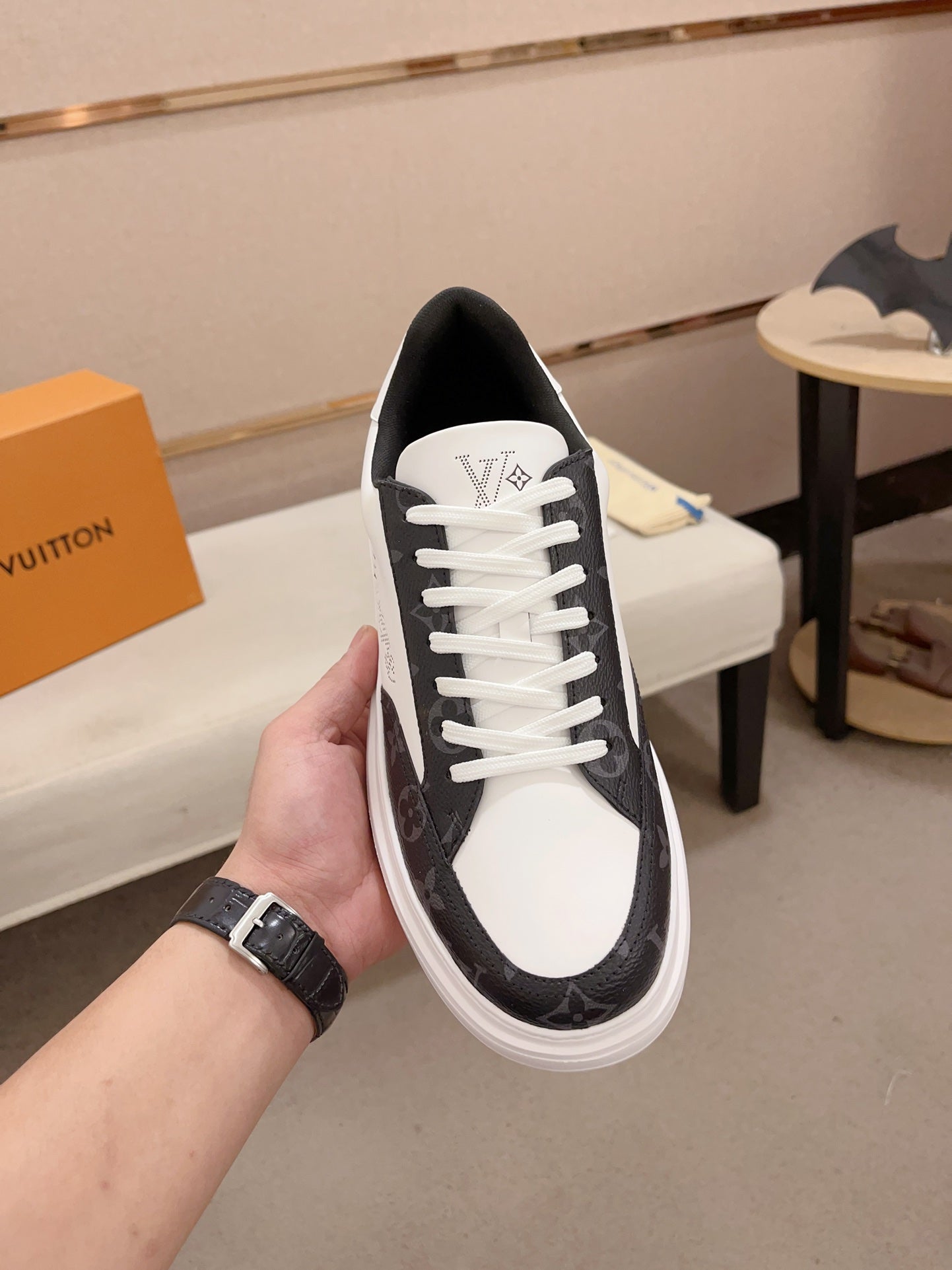 Louis Vuitton LVovers black and white Monogram low-top sneakers top view