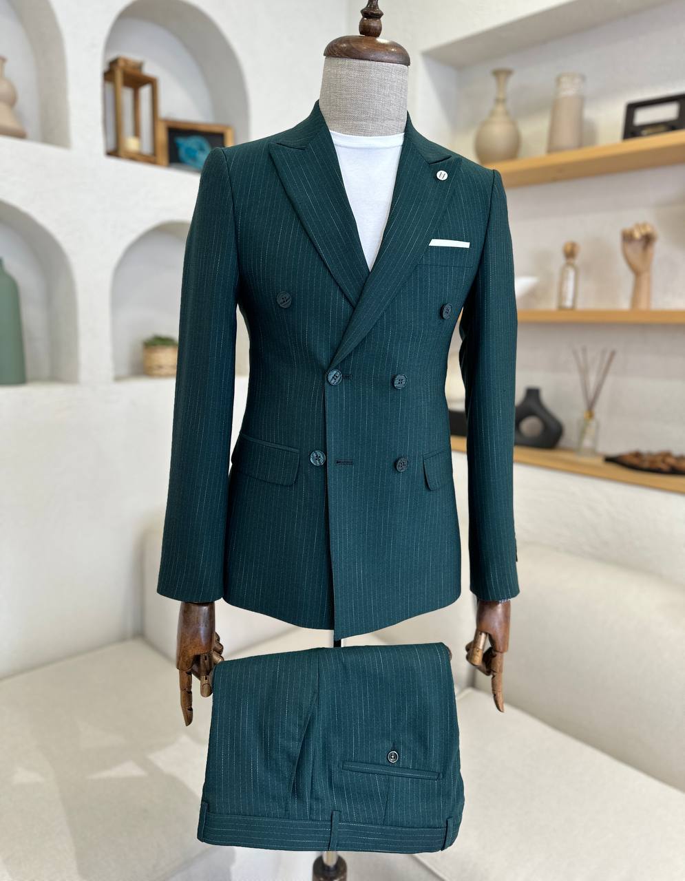 Green Ivy Pinstripe Double Breasted Suit