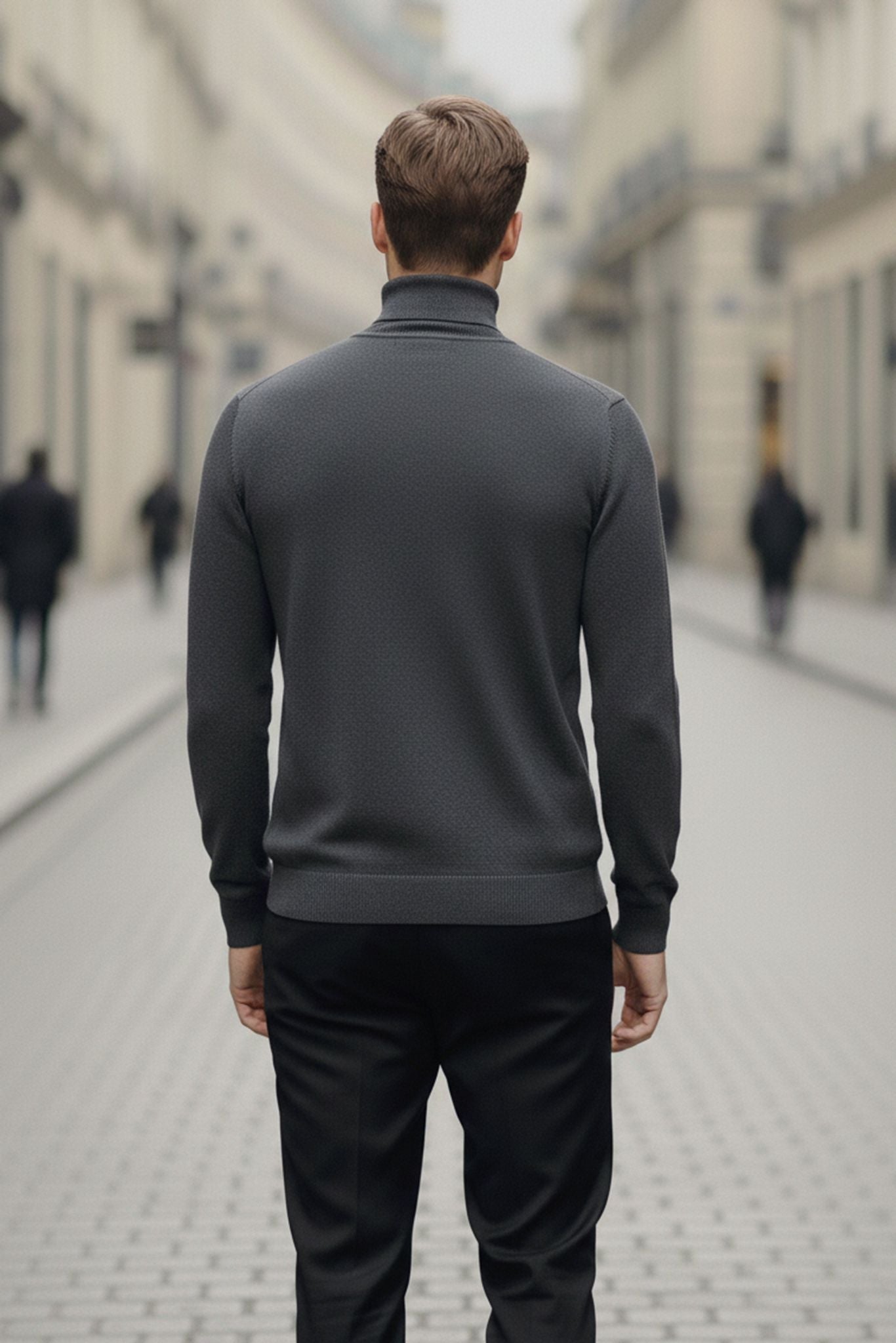 Men's Anthracite Cotton Blend Turtleneck Sweater - SUITHARBOR