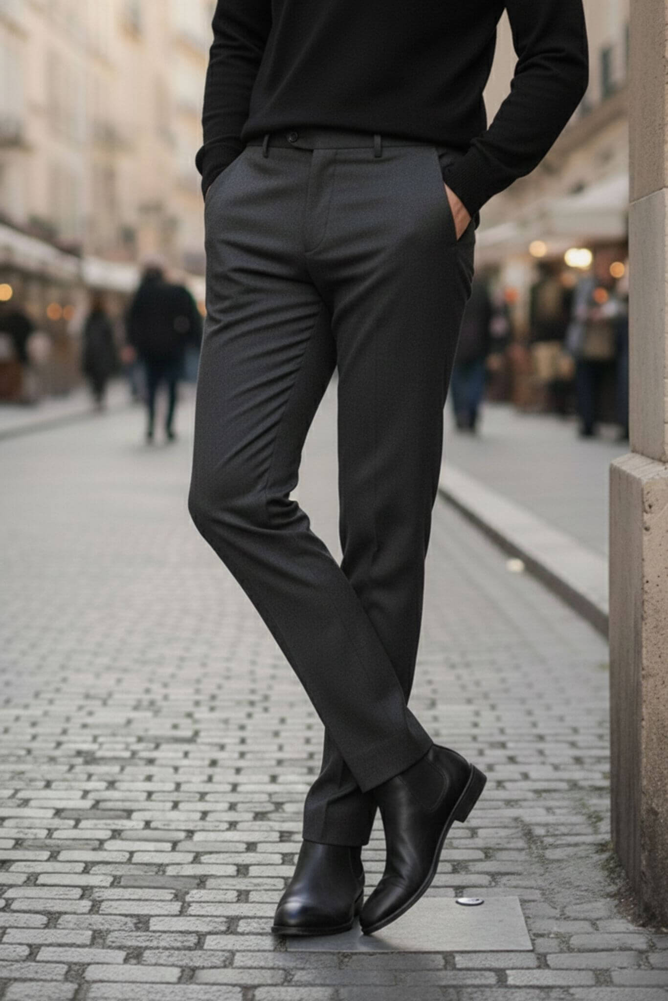 Men's Anthracite Wool Blend Dress Trousers - SUITHARBOR