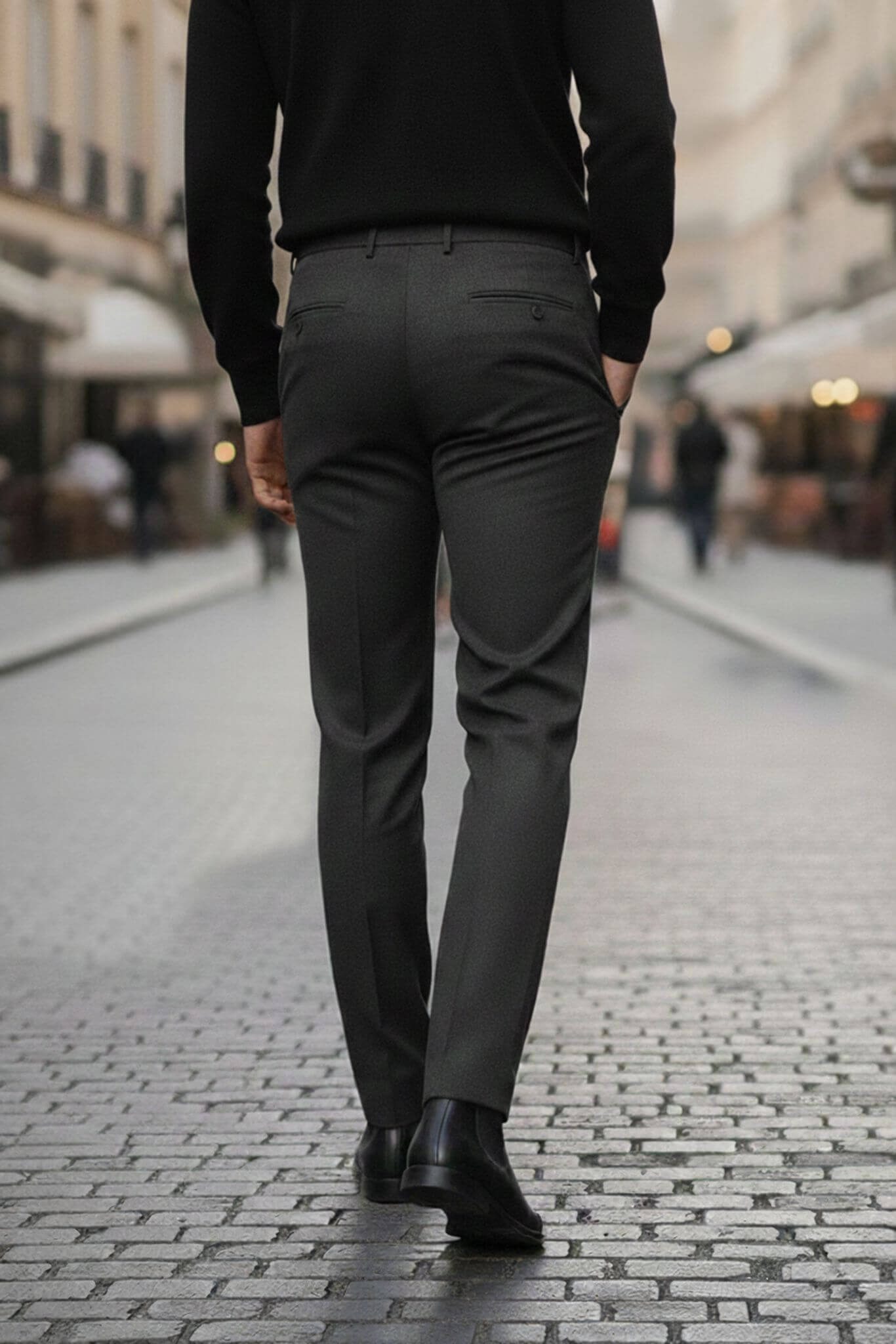 Men's Anthracite Wool Blend Dress Trousers - SUITHARBOR