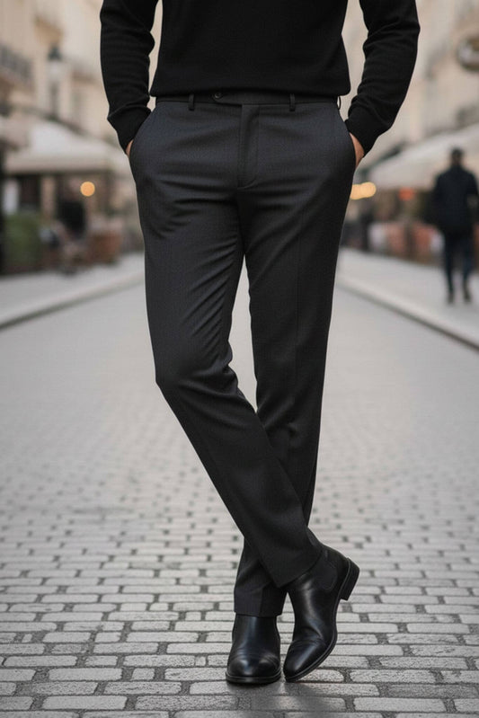 Men's Anthracite Wool Blend Dress Trousers - SUITHARBOR