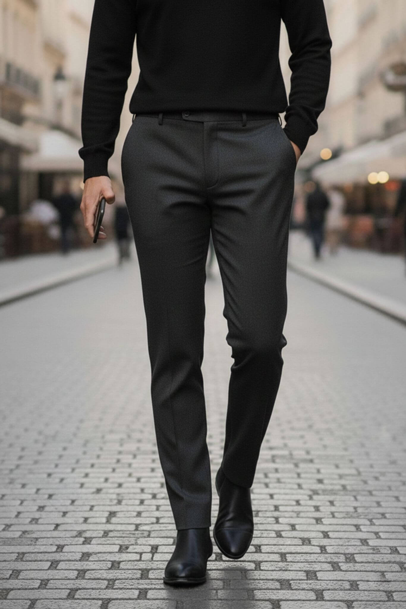 Men's Anthracite Wool Blend Dress Trousers - SUITHARBOR