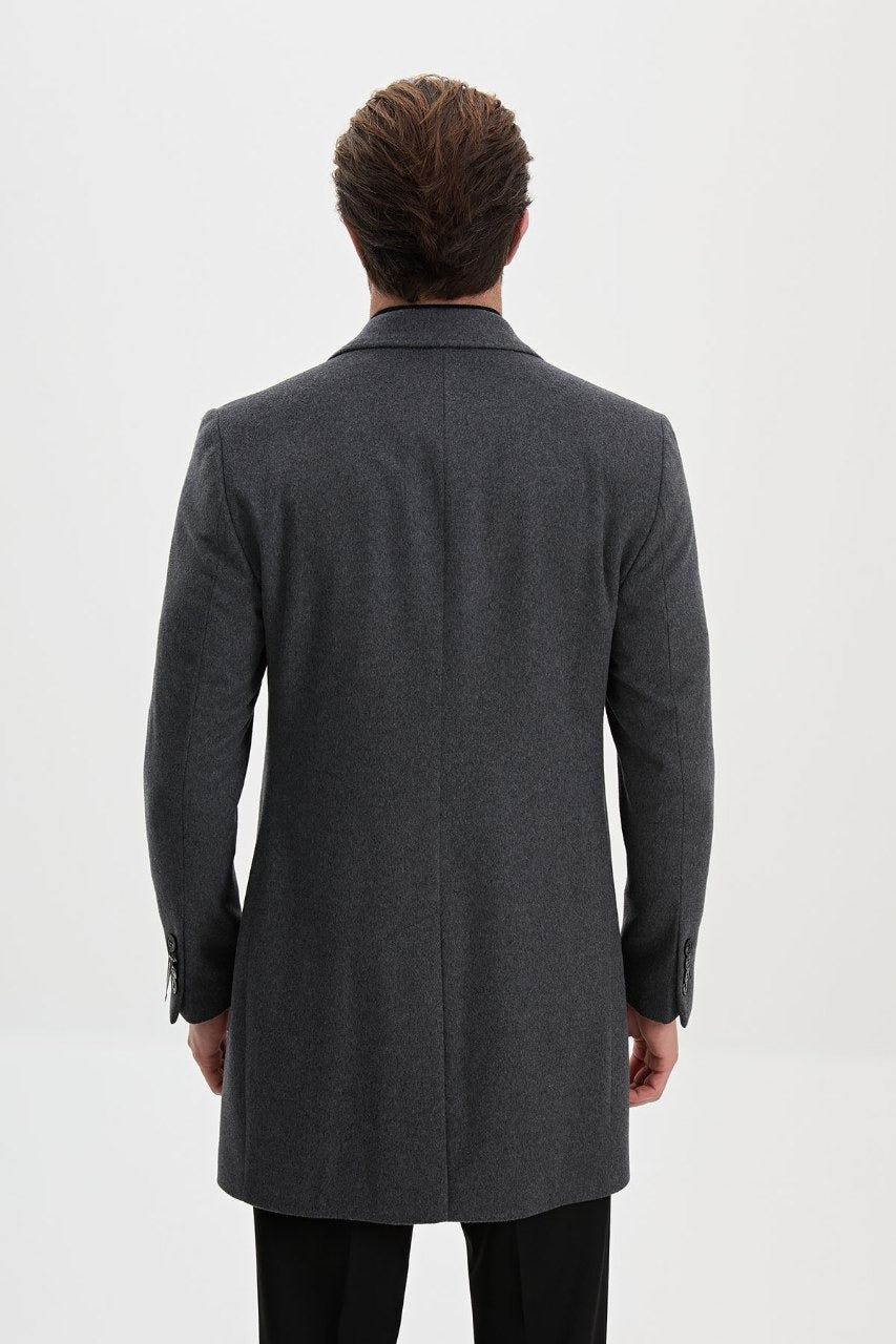 Men’s antrechie wool-blend overcoat with notch lapels, back view