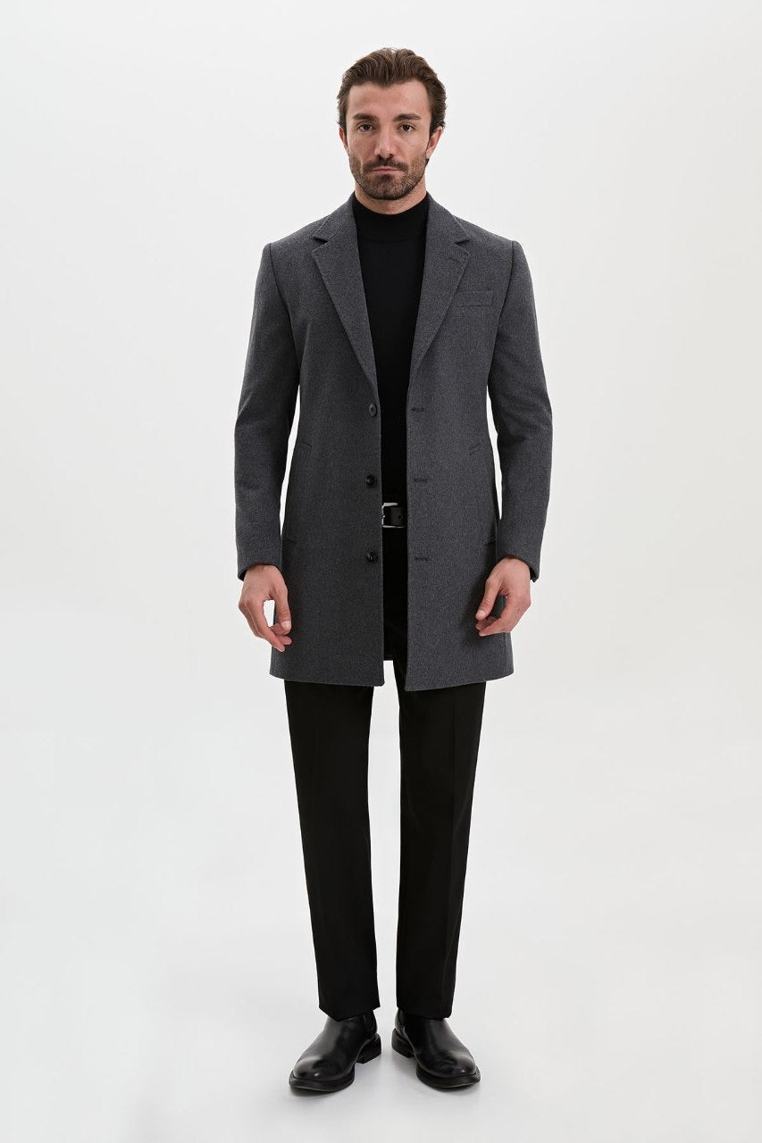 Men’s antrechie wool-blend overcoat with notch lapels, front full view