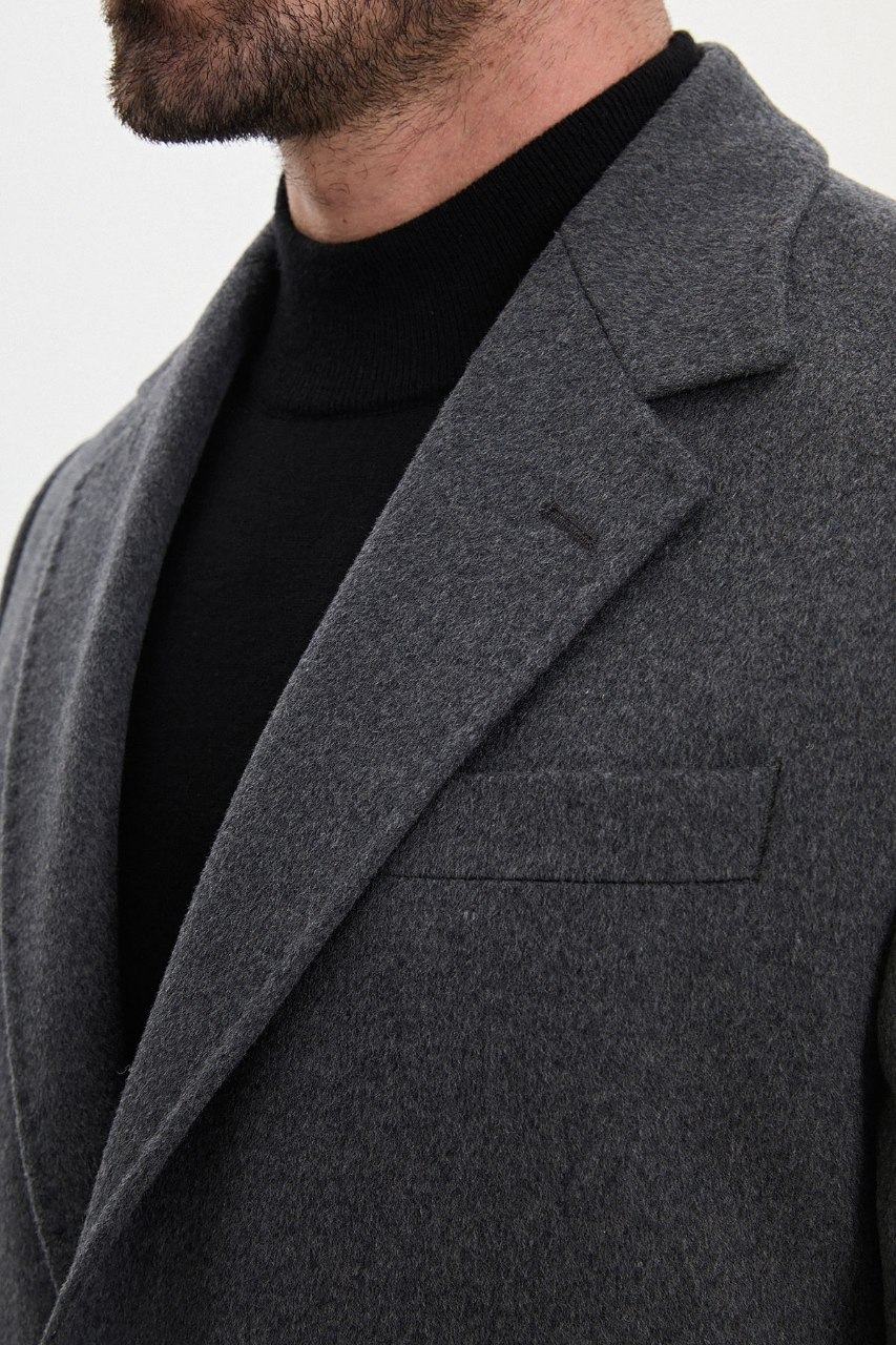 Men’s antrechie wool-blend overcoat with notch lapels, lapel detail view