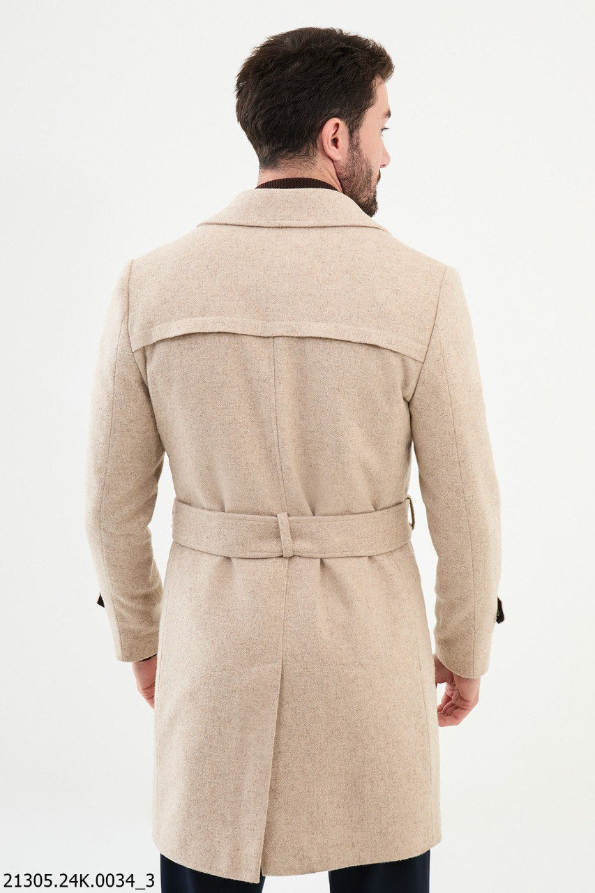Men's Beige Double - Breasted Trench Coat - SUITHARBOR