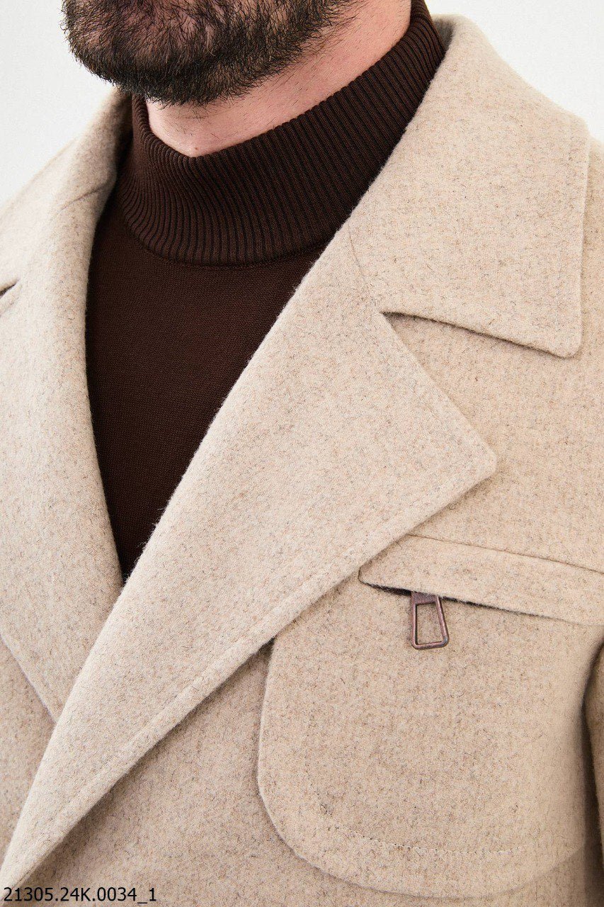 Men's Beige Double - Breasted Trench Coat - SUITHARBOR