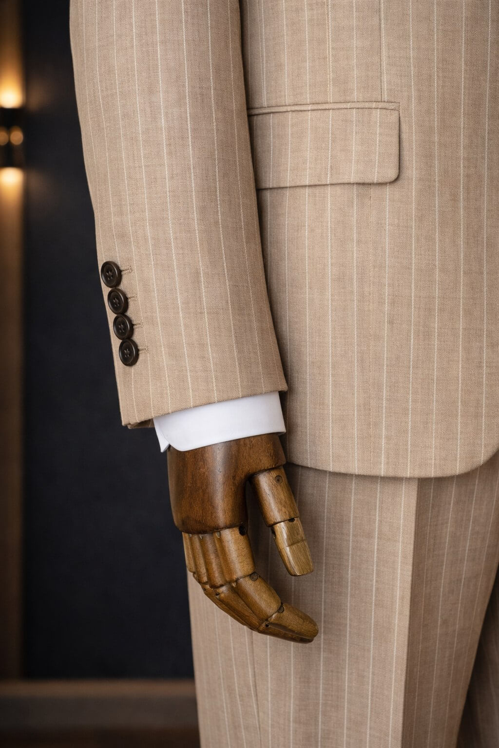 Men’s Beige Pinstripe Slim Fit Suit - SUITHARBOR