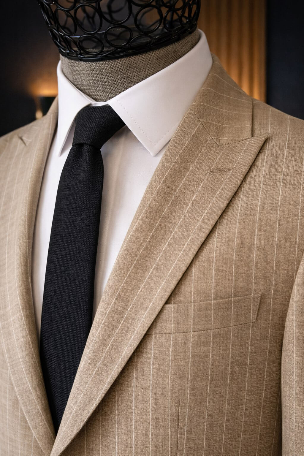Men’s Beige Pinstripe Slim Fit Suit - SUITHARBOR