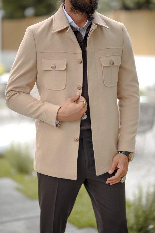 Men’s Beige Pocket Detailed Short Coat - SUITHARBOR