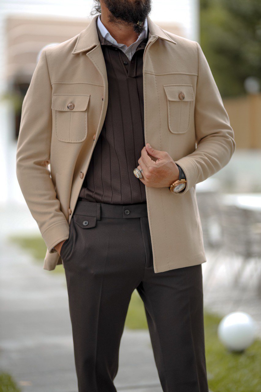 Men’s Beige Pocket Detailed Short Coat - SUITHARBOR