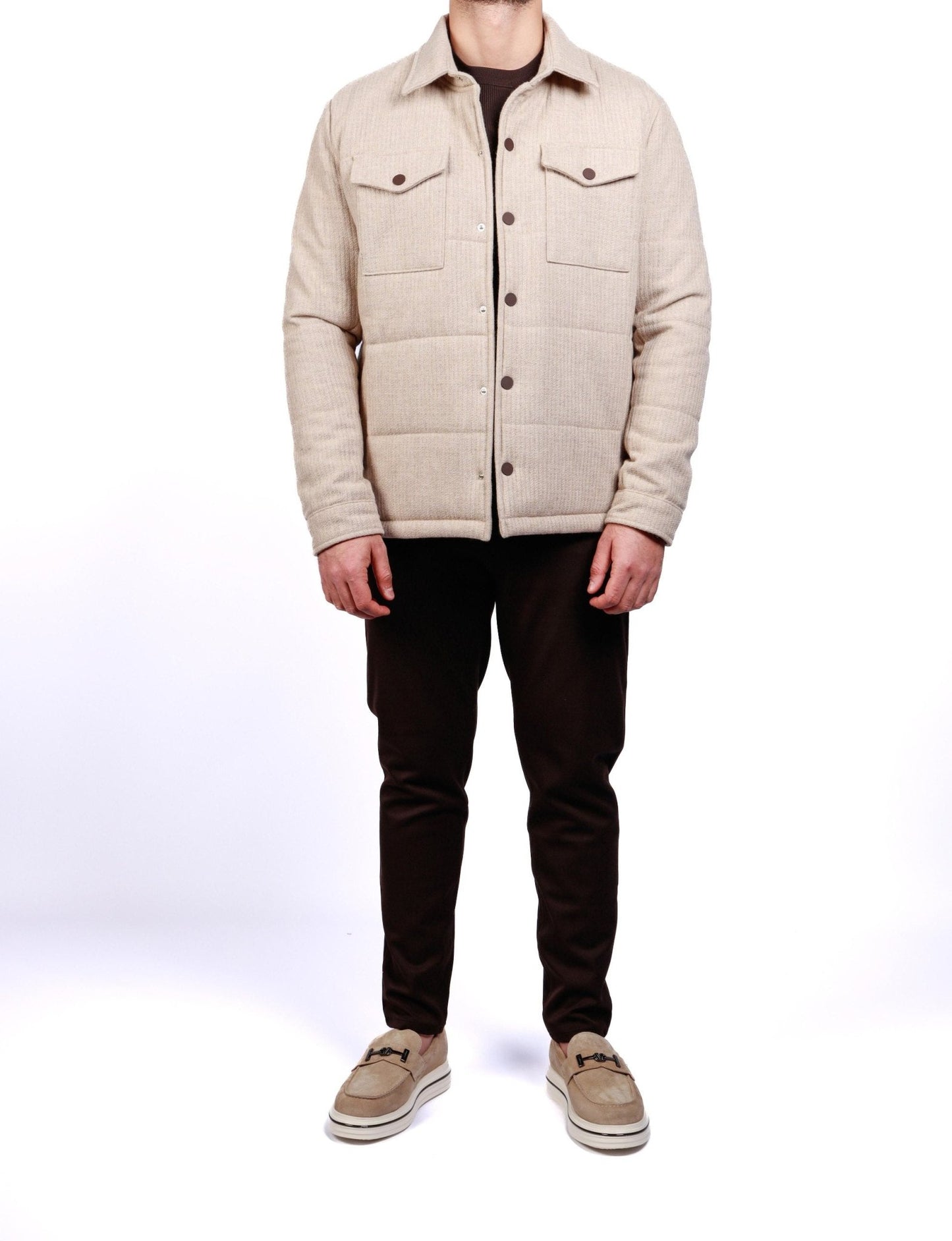 Men’s Beige Quilted Wool - Blend Jacket - SUITHARBOR