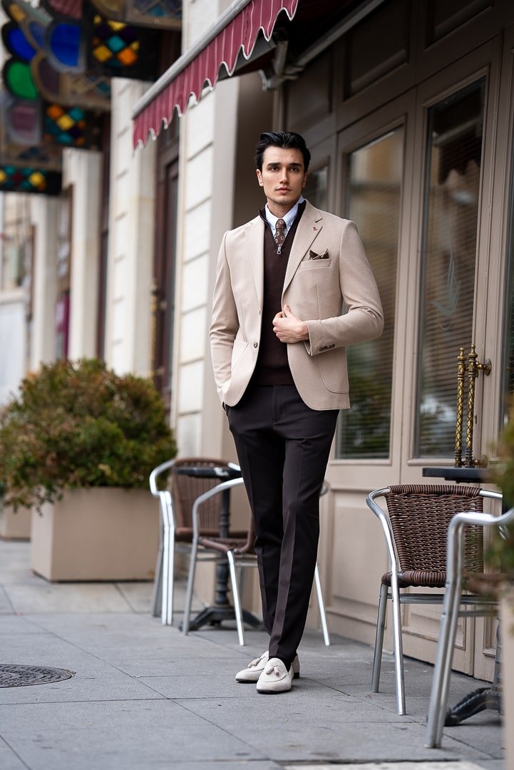 Men’s Beige Single - Breasted Blazer - SUITHARBOR