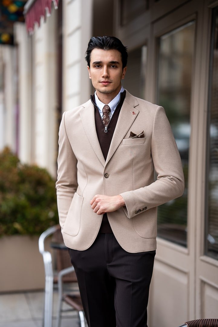 Men’s Beige Single - Breasted Blazer - SUITHARBOR