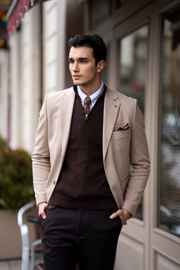 Men’s Beige Single - Breasted Blazer - SUITHARBOR