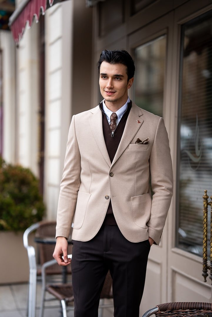 Men’s Beige Single - Breasted Blazer - SUITHARBOR