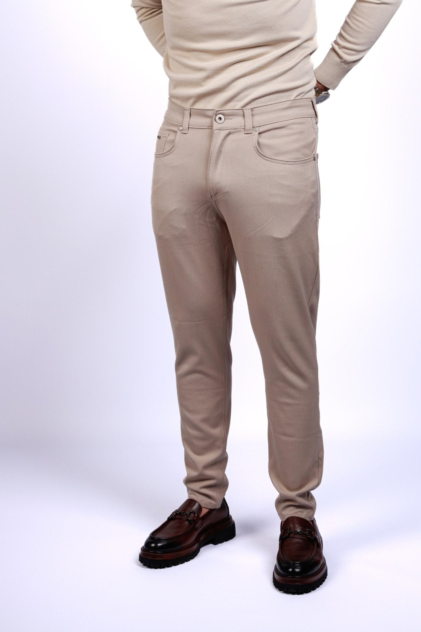 Men’s Beige Slim Fit Trousers - SUITHARBOR