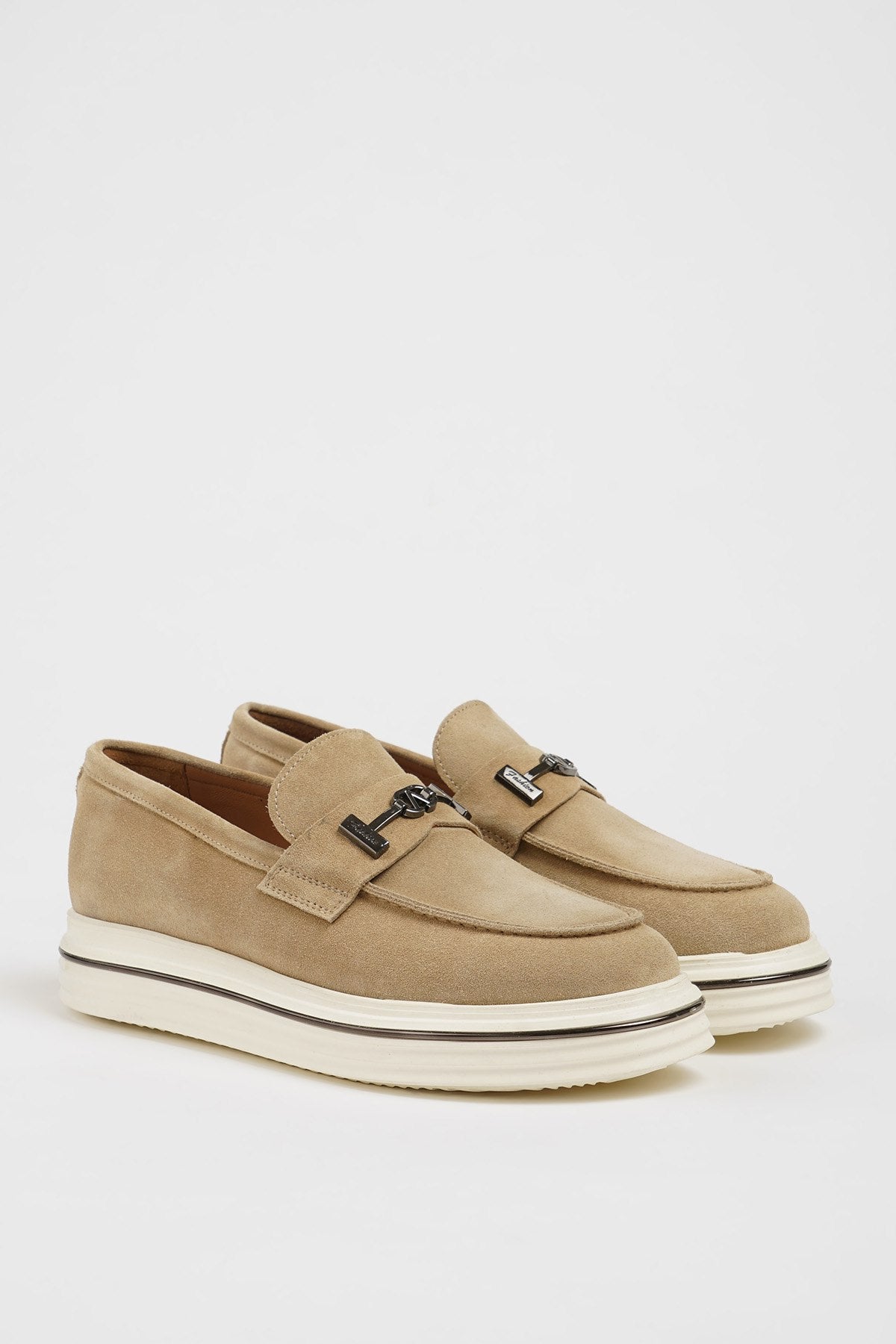 Men’s Beige Suede Slip - On Loafers - SUITHARBOR