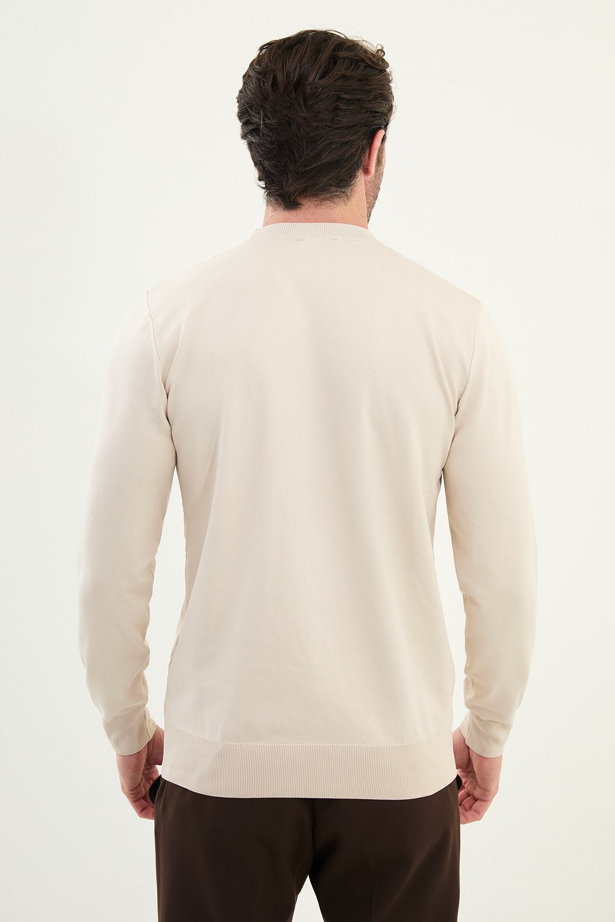 Men’s Beige Textured Knit Sweater - SUITHARBOR