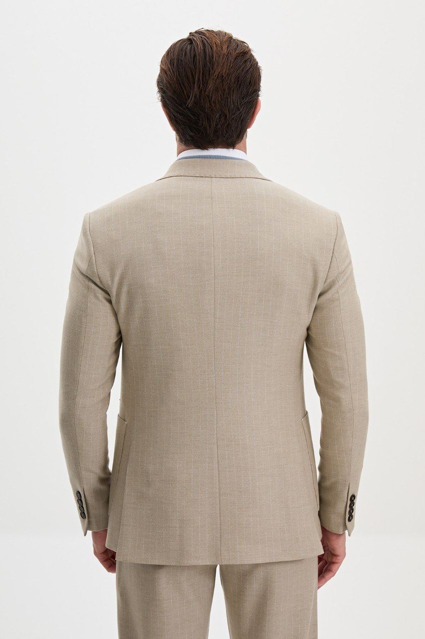 Men's beige textured blazer, rear view