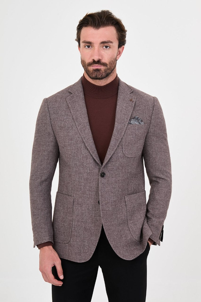 Men’s beige single-breasted blazer, alternate front view
