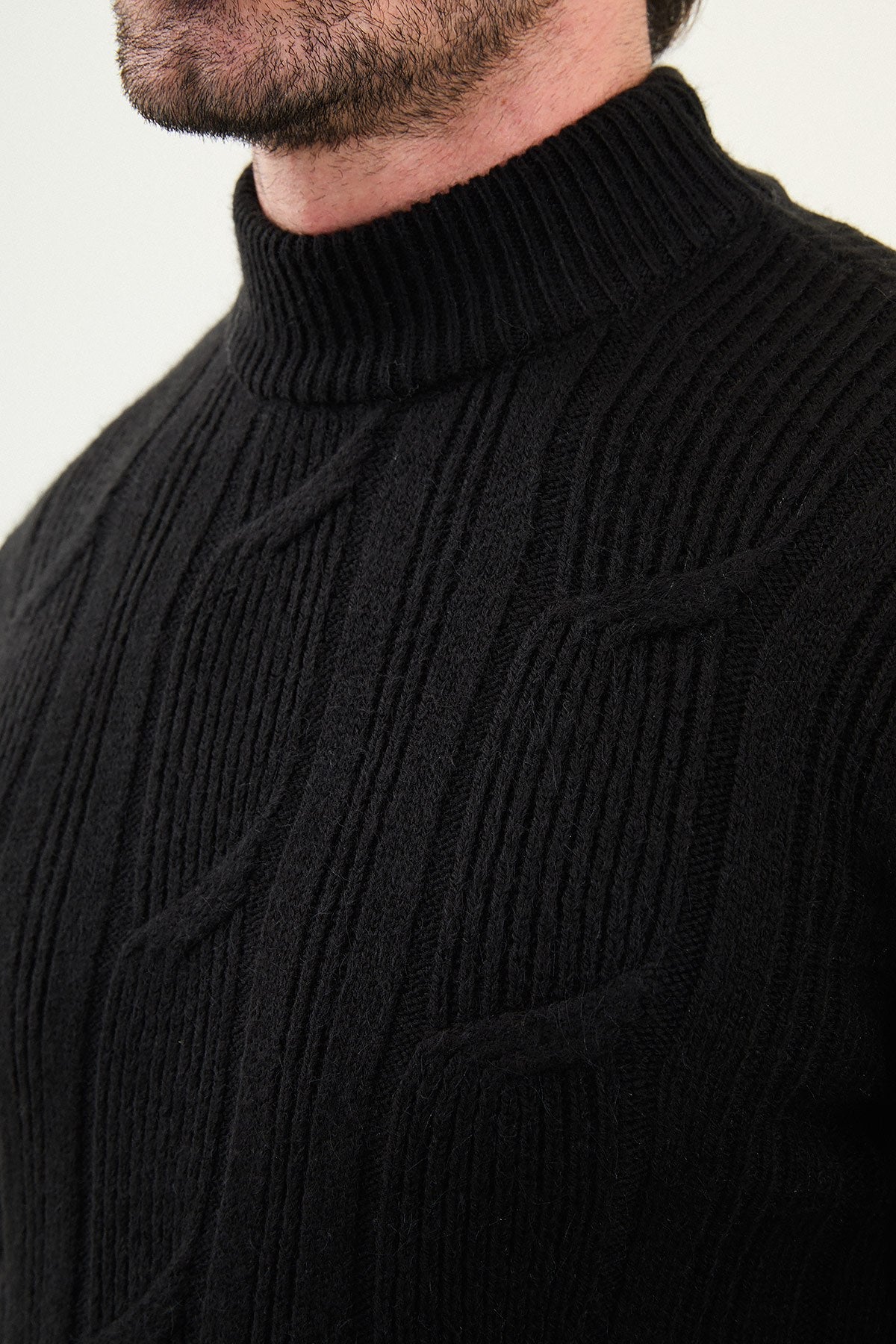 Men’s Black Cable Knit Slim Fit Mockup Sweater - SUITHARBOR