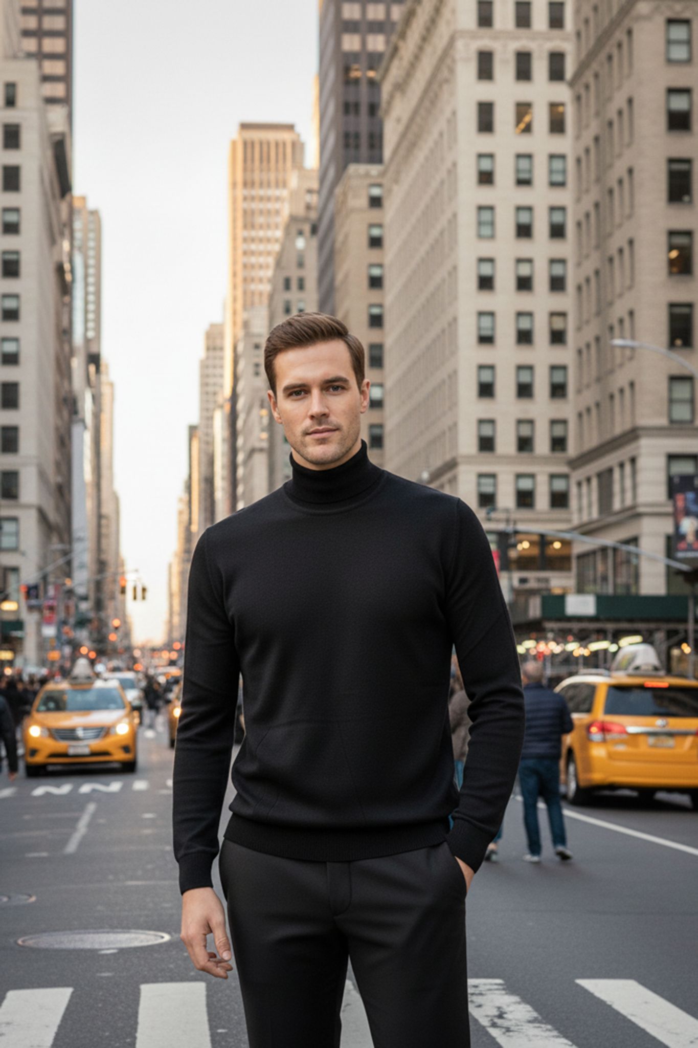 Men's Black Cotton Blend Turtleneck Sweater - SUITHARBOR