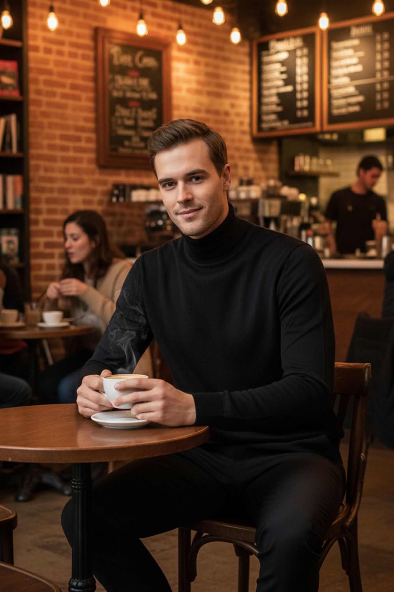 Men's Black Cotton Blend Turtleneck Sweater - SUITHARBOR