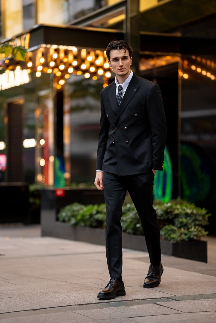 Men’s Black Double - Breasted Blazer - SUITHARBOR
