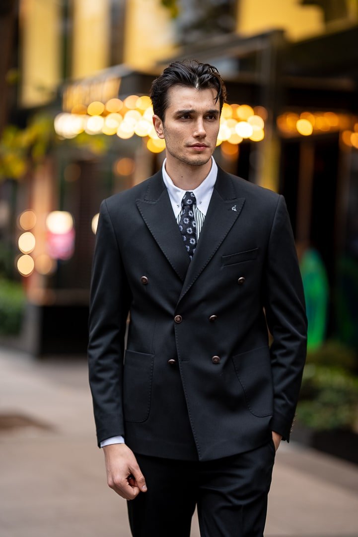 Men’s Black Double - Breasted Blazer - SUITHARBOR