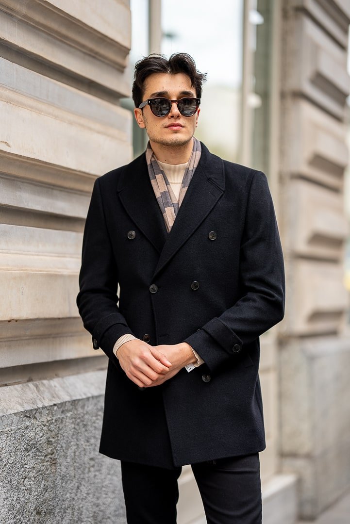 Men’s Black Double - Breasted Pea Coat - SUITHARBOR