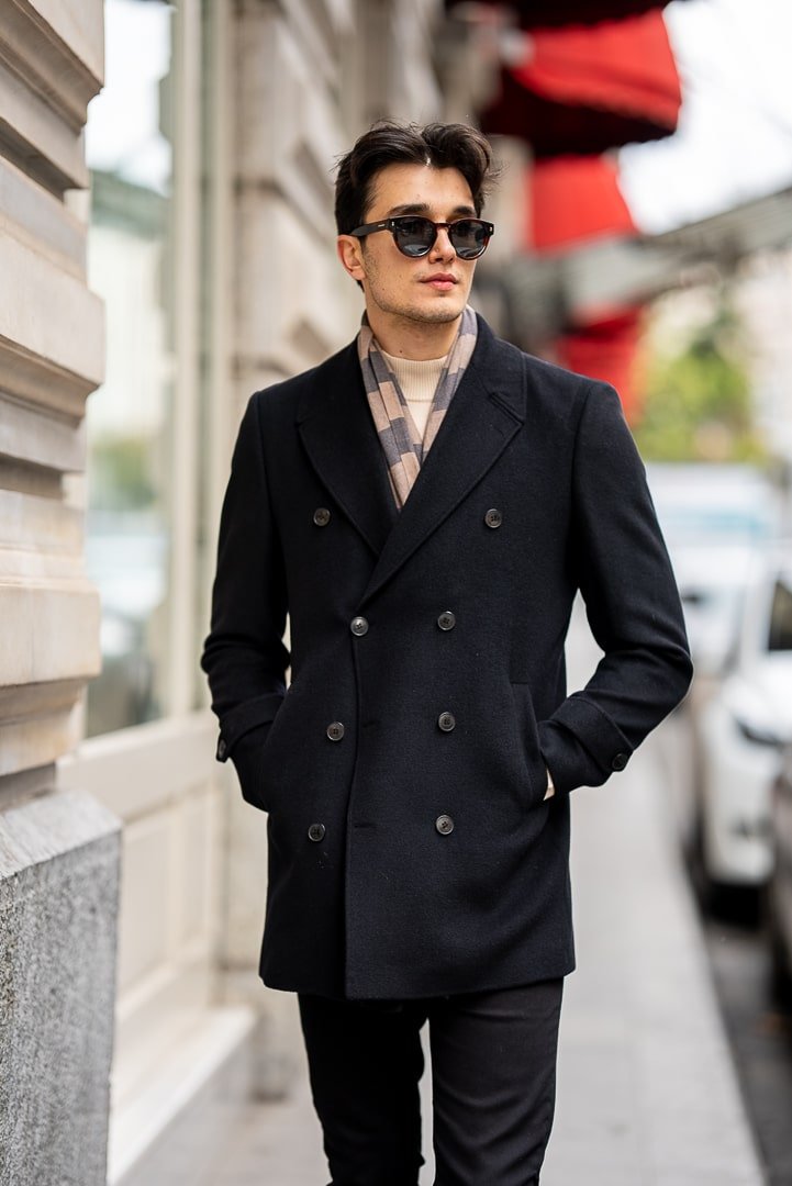 Men’s Black Double - Breasted Pea Coat - SUITHARBOR