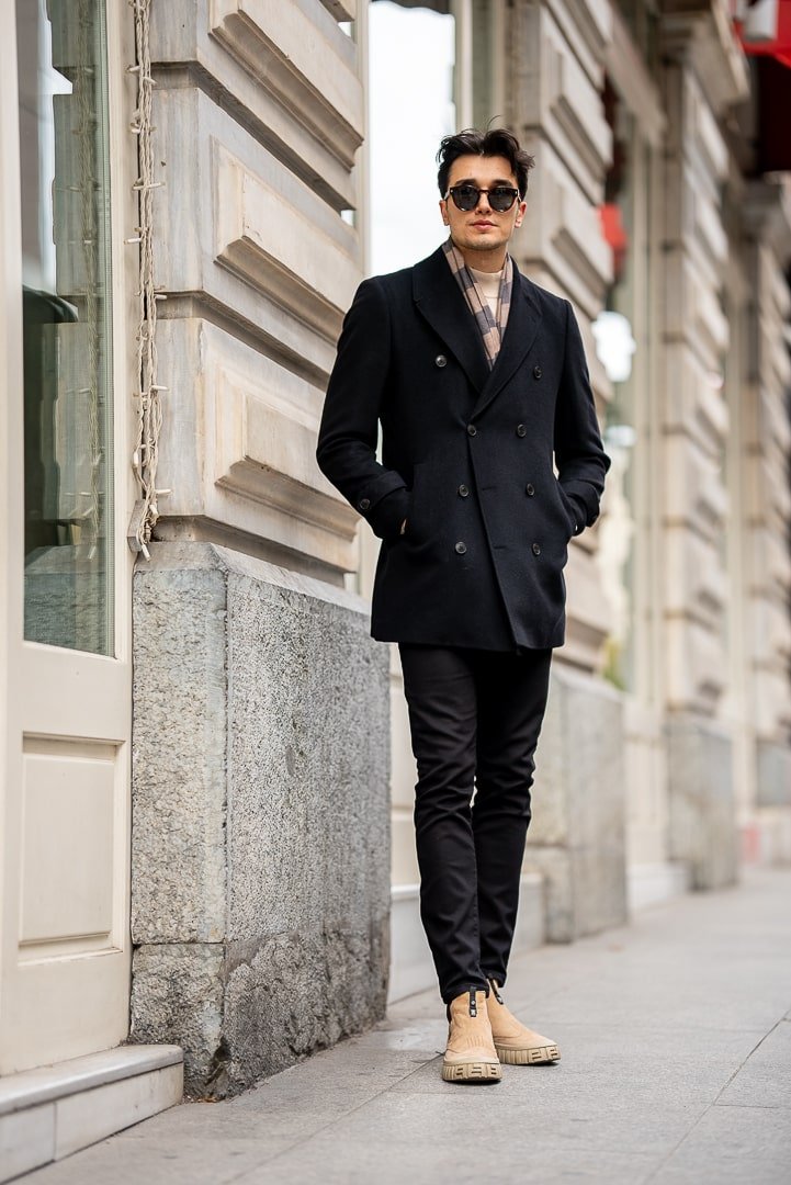 Men’s Black Double - Breasted Pea Coat - SUITHARBOR
