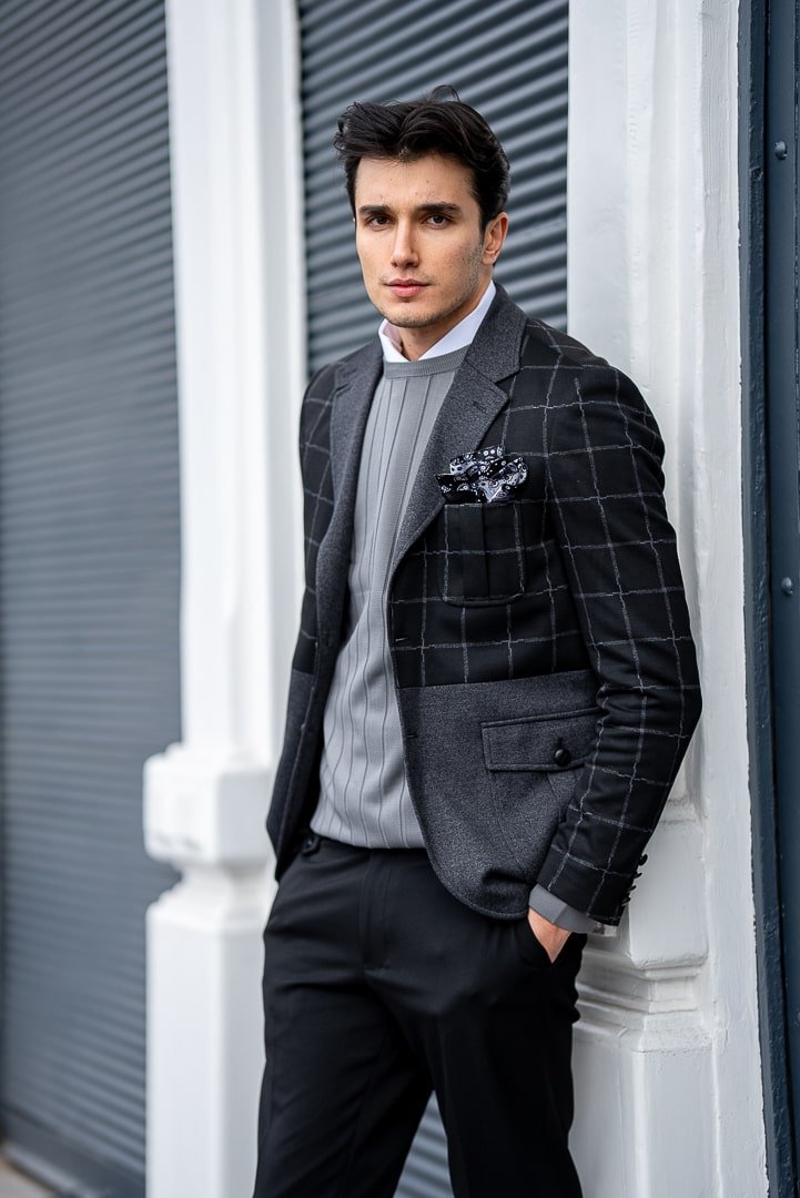 Men’s Black & Grey Checkered Wool Blend Blazer - SUITHARBOR