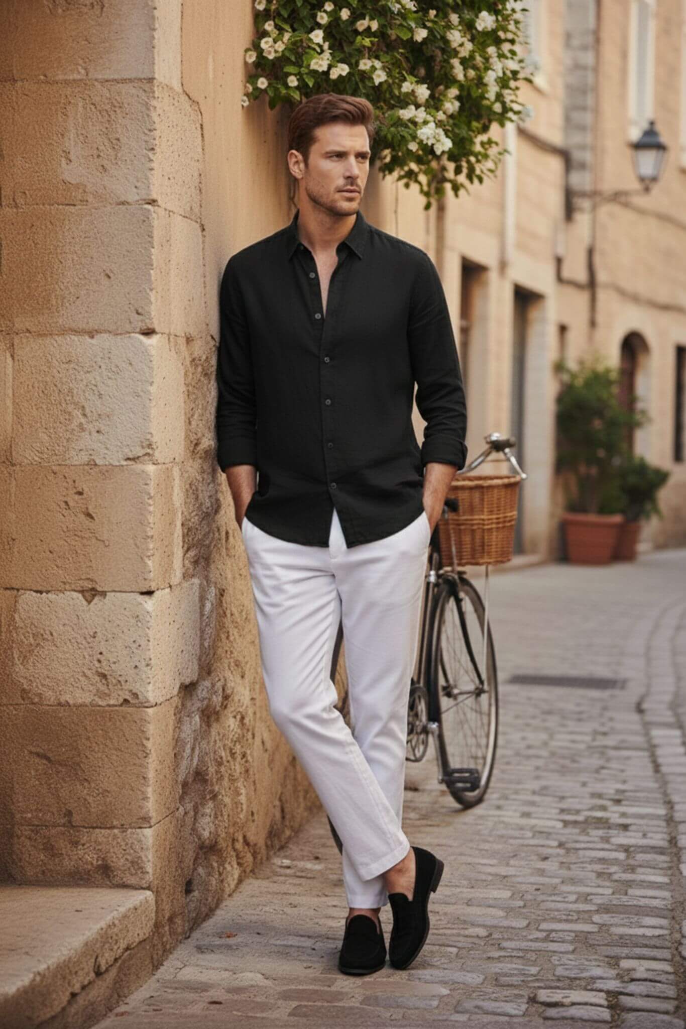 Men's Black Linen Button - Up Shirt - SUITHARBOR