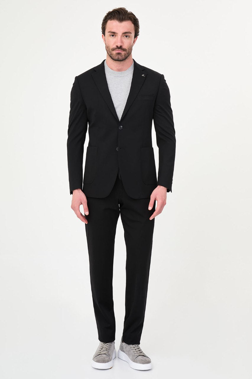 Men's black two-piece suit full-length outfit